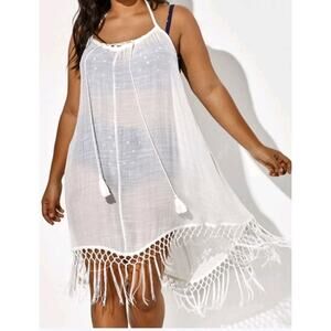 NWT Beautiful White Backless Halter V-neck Womens Beach Cover Cruise Wear